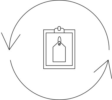 Bir iş veya perakende bağlamında fiyat değişikliklerini, güncellemeleri veya revizyonları sembolize eden dairesel okları olan bir pano üzerindeki fiyat etiketi.