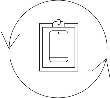 Bir akıllı telefon, dairesel oklarla çevrili, mobil aygıt yönetimi ve veri senkronizasyonunu sembolize eden bir panoda görüntülenir.