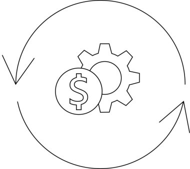 Ekonomik süreçleri ve mekanizmaları temsil eden, bir teçhizat ve dolar işaretli finansal bir döngünün tasviri.