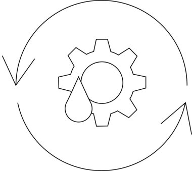 Bir vitesi, bir yağ damlasını ve kayganlaştırıcıyı veya bakımı temsil eden dairesel okları gösteren basit bir simge.
