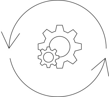Devamlılığı, gelişmeyi ve işlemlerin döngüsel doğasını sembolize eden hareket halindeki dişlilerin grafiksel bir çizimi.