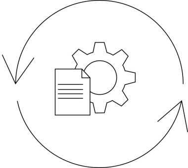 İşlem otomasyonunun simgesel bir temsili, bir dişli, döküman ve dairesel oklar, iş akışı optimizasyonunu göstermek için ideal.