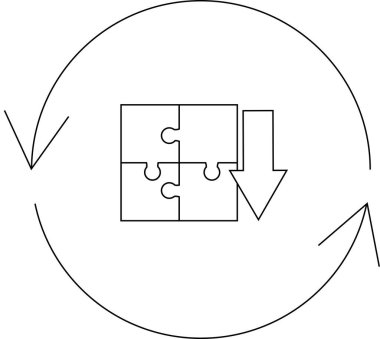 Yapboz parçalarının aşağı doğru bir okla birleştirilmesi bir döngü göstergesi ve dairesel oklar.