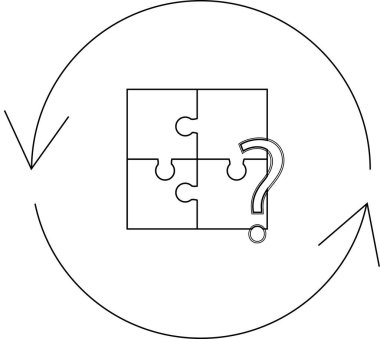 Kayıp parça ve dairesel okları olan bir bulmaca, problem çözme ve çözüm bulma tekerrür sürecini sembolize ediyor.