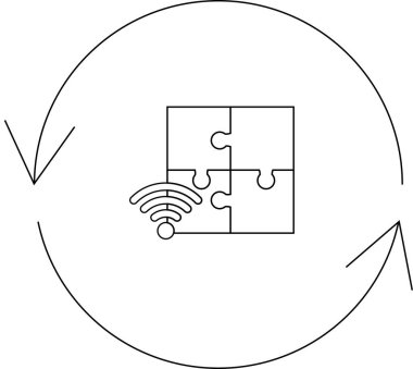 Dört parçadan oluşan bir yapboz kablosuz bir sinyale bağlıdır, hepsi dairesel, döngüsel bir ok içinde..