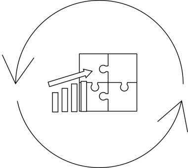 İş büyümesinin görsel bir temsili, bulmaca tamamlamayı ve döngüsel bir süreç içinde yükselen bir grafiği gösteriyor.