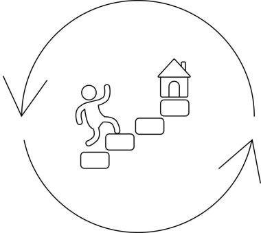 Kişisel gelişimin sembolik bir temsili ve hedeflere ulaşma ve eve dönme yolunda minimalist bir sanat tarzında tasvir edilen döngüsel bir yolculuk..
