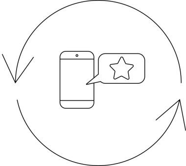 Bir akıllı telefon, bir geri bildirim döngüsünü temsil eden dairesel bir okla çevrelenmiş bir konuşma balonunda yıldız derecesini gösterir.