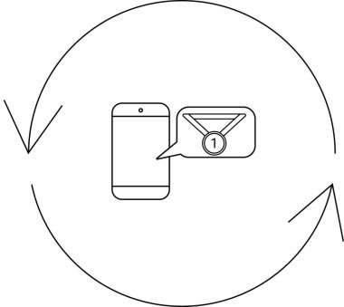 Akıllı telefon, sürekli gelişmeyi ve dijital tanımayı temsil eden dairesel bir ok döngüsünde elde edilen başarıyı sembolize eden birinci sınıf bir madalya sergiler..