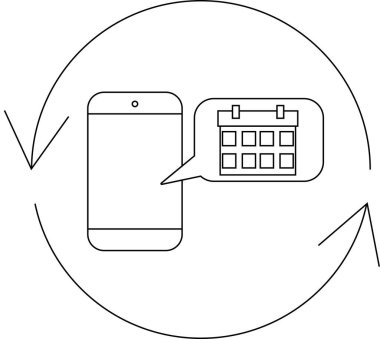Takvim simgesine sahip akıllı bir telefon, zamanlamayı ve anımsatıcıları sembolize eder, dairesel ok arkaplanına karşı ayarlanır.