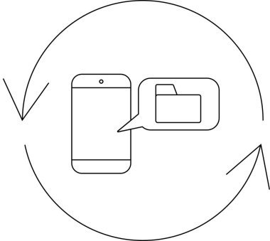 Dairesel bir okla çevrili ve veri senkronizasyonunu sembolize eden, konuşma balonunda dizin simgesi olan bir akıllı telefon tasviri.