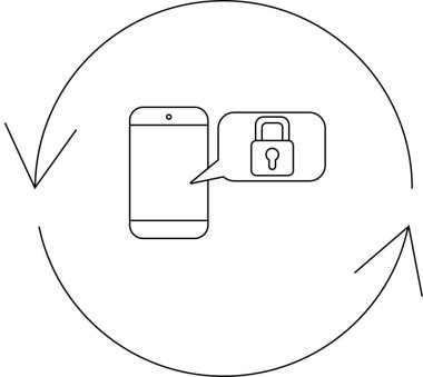 Dairesel oklarla çevrili bir asma kilit simgesini gösteren bir akıllı telefon tasviri, güvenlik güncellemelerini ve veri korumasını sembolize ediyor.