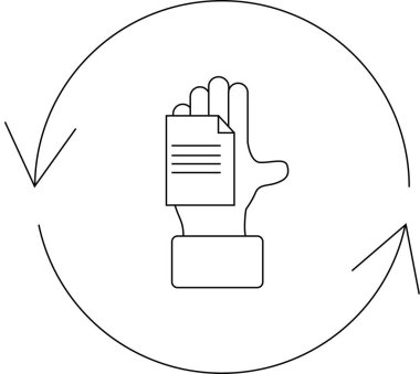 Dairesel akış içinde bir belgeyi tutan, süreci ve yinelemeyi sembolize eden, belge değiş tokuşunu resmeden kavramsal bir illüstrasyon.