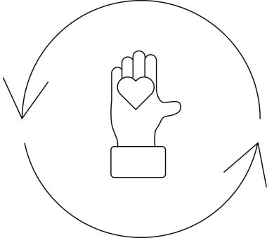 Çemberin içinde kalbi olan bir el, oklarla, hayırseverliği, bağışı ve topluma geri vermeyi temsil ediyor..