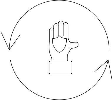 Dairesel bir okun içinde el ele tutuşmak, sürekli bir koruma ve güvenliği sembolize eder..