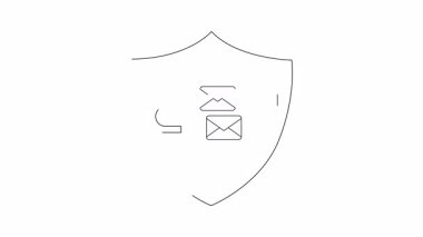 Güvenli e-postalar çekmek için mıknatıs kullanarak mesajları koruyan bir kalkan içeren bir e-posta konsepti. Çevrimiçi güvenlik için basit grafik.