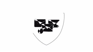 E-posta güvenliğini simgeleyen bir kalkan amblemi. Spam, sahtekârlık ve kötü amaçlı yazılım tehditlerine karşı korunmayı simgeliyor. Dijital iletişimi güven ve güvenilirlikle korumak.