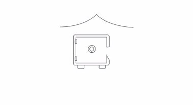 Güvenlik ve korumayı sembolize eden kalkanın içindeki bir kasanın canlandırılmış simgesi. Finans, bankacılık ve güvenlikle ilgili içerik için ideal.