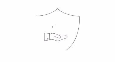 Koruma ve sürdürülebilirliği sembolize eden, geri dönüşüm sembolü ve bir el içeren bir kalkan ikonu. Çevresel farkındalık için temiz, minimalist tasarım.