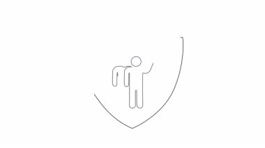 Bir kalkanın arkasında iki kişinin yer aldığı minimalist bir çizgi çizimi. Bir tanesi bayrakla korunan birliği, takım çalışmasını ve paylaşılan başarıyı simgeliyor..