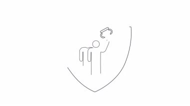 Takım çalışması, başarı ve korumayı temsil eden, iki figürlü bir kalkan ve bir kupa içeren basit bir simge.