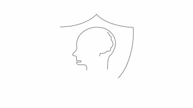 Zihinsel sağlık korumasının kavramsal çizimi, beyni makasla koruyan, stresi ya da zihinsel sağlık sorunlarını temsil eden bir kalkan tarafından sembolize edilir..