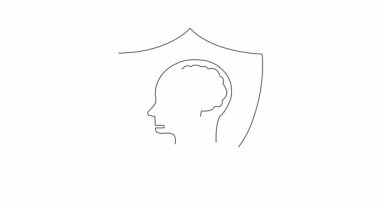 Zihinsel sağlığın korunmasını sembolize eden kavramsal bir illüstrasyon, içinde bir kafa olan bir kalkan, zihni olumsuz etkilerden korumayı temsil eden.