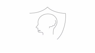 Beyni koruyan bir kalkanın kavramsal çizimi, zihinsel sağlığı, direnci ve bilişsel refahı sembolize eder. Psikoloji, sağlık ve refah içeriği için mükemmel..