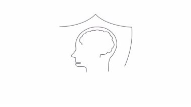 Zihinsel sağlık, bilişsel refah ve psikolojik dayanıklılığı sembolize eden kavramsal animasyon. Kalkan zihinsel sağlık sorunlarına karşı savunmayı temsil eder.