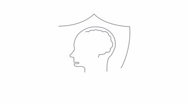 Bilgisayarlı bir zihni koruyan, dijital çağda siber güvenliği ve akıl sağlığını temsil eden bir kalkanın kavramsal çizimi.