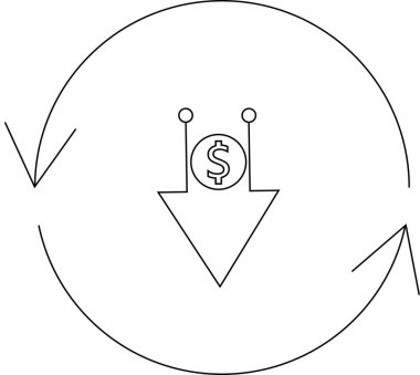 Paranın dairesel akışını gösteren basit bir çizgi, içinde bir dolar işareti olan aşağı doğru bir ok..