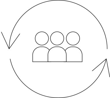 Takım çalışmasının ve işbirliğinin gösterimi, insanlarla etkileşim ve birlikte çalışma sürecinin dairesel bir tasviri. Devamlı gelişmeyi ve ortak hedefleri simgeler.