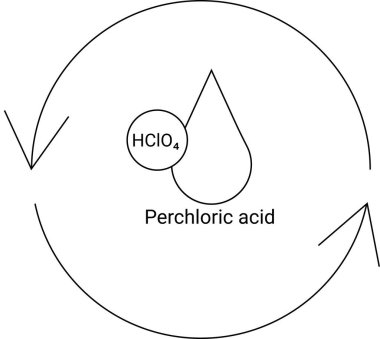 Perklorik asit HClO4 'ün dahil olduğu döngüsel süreci gösteren diyagram, dairesel oklarla bir kimyasal reaksiyon veya sistemdeki rolünü gösterir..