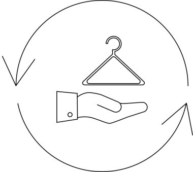 Dairesel bir ok içinde asılı duran bir el tasviri, dairesel moda ve sürdürülebilir giyim uygulamalarını temsil ediyor.