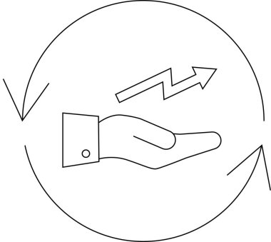 Yukarıyı gösteren, dairesel bir hareketle çevrili, büyümeyi ve ilerlemeyi simgeleyen bir oku tutan bir el..