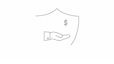 Finansal güvenliğin görsel bir temsili, bir kalkan, para ve bir el, koruma ve yatırım güvenliğini simgeliyor..