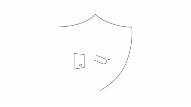 Animasyon sağlık kalkanı ikonu, el ve haç ile korunma ve tıbbi desteği simgeliyor. Sağlıkla ilgili içerik için mükemmel.