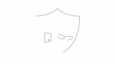 Boya silindiri ve el sembolü içeren animasyon kalkan simgesi basit, temiz bir tasarımla koruma, yenileme veya yaratıcı hizmetler için mükemmeldir..