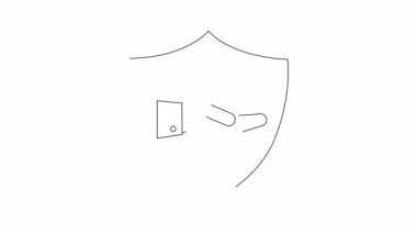 Tahta işçiliği ve inşaattaki güvenlik, koruma ve güvenliği simgeleyen testere ve el içeren bir kalkan simgesi.