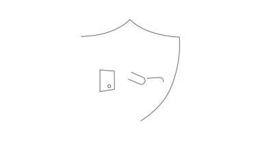 Bir kalkan, uçak ve el içeren animasyon seyahat sigortası ikonu. Seyahat, güvenlik ve sigortayla ilgili içerik için mükemmel.