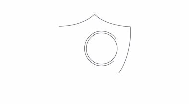 Virüsü inceleyen, korumayı, araştırmayı ve viral tehditlere karşı mücadeleyi sembolize eden büyüteçli bir kalkan. Temiz, minimalist tasarım.