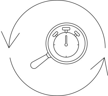 Çemberin içinde zaman yönetimini, verimliliği ve zamanın döngüsel doğasını simgeleyen oklu bir kronometre..