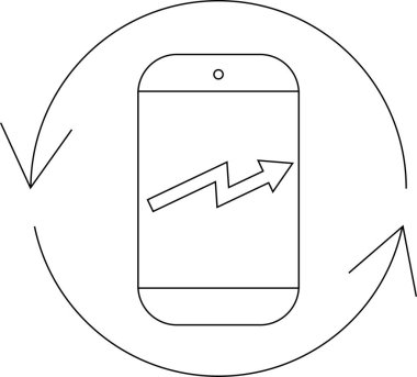 Basit bir çizgi resim simgesi ekranında yukarı doğru eğimli bir ok bulunan, dairesel bir okla çevrili bir cep telefonu tasvir ediyor.
