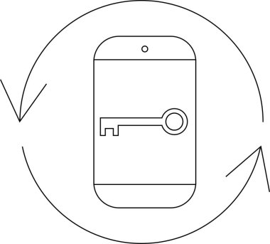 Ekranda anahtar ve korunmayı gösteren dairesel oklar olan telefon güvenlik simgesi.