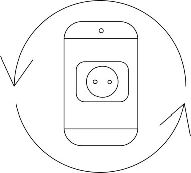 Çevrili elektrik prizli telefonlar, döner oklarla çevrili, kontrolü ve bağlantıyı sembolize eden modern bir akıllı ev otomasyon kavramı..