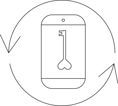 Dairesel oklarla çevrili, güvenlik ve veri korumasını sembolize eden anahtar simgesini gösteren bir akıllı telefon.