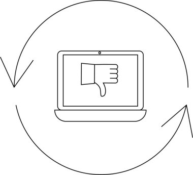 Dairesel geri bildirim döngüsü içinde, olumsuz geri bildirimi sembolize eden veya onaylamamayı sembolize eden bir başparmak izi gösteren dizüstü bilgisayarın canlandırması.