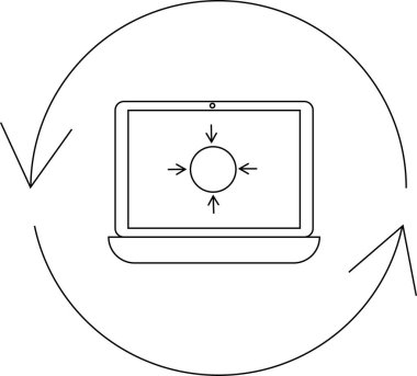 Merkezi gösteren, yazılım güncellemelerini, veri sıkıştırmalarını temsil eden veya belirli bir görev veya uygulamaya odaklanan bir dizüstü bilgisayar.