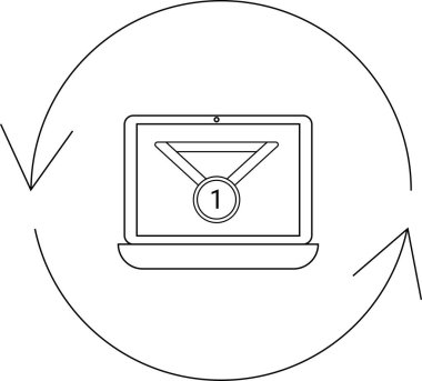 Bir dizüstü bilgisayar, çevrimiçi başarıyı ve sürekli gelişmeyi sembolize eden bir döngü okla çevrili birinci sınıf bir madalya ikonunu gösterir.