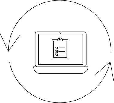 Bir dizüstü bilgisayar, dijital görev yönetimi ve iş akışı otomasyonunu sembolize eden dairesel oklarla çevrili çevrimiçi bir kontrol listesi gösterir.